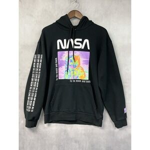 Hyper Space NASA Hoodie Size L Astronaut Moon Graphic Print Vaporwave Pullover